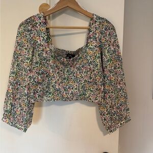 Lulu's Pink & Green Floral Square Neck Crop Top